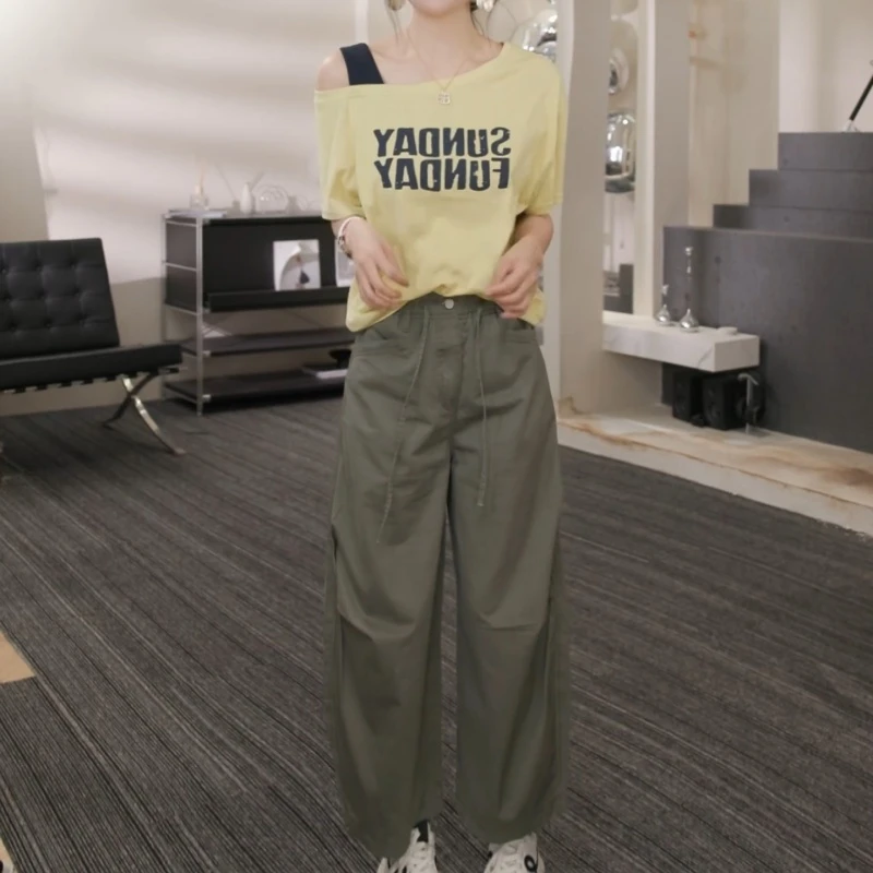 【懒人字母】2025新款时尚休闲气质T恤上衣+百搭休闲裤LK2503581-1