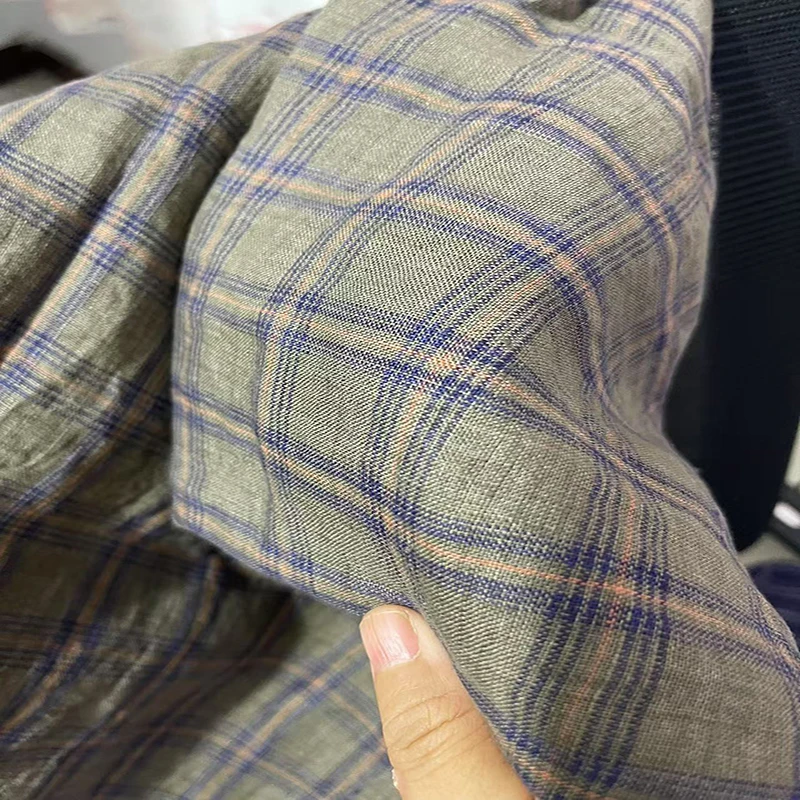 精品9支汉麻格子布料 高高货打造高级感衬衫+长裤气质套装