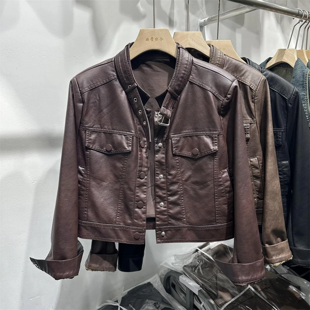 四季青复古百搭PU皮衣女短款2025春秋新款修身显瘦机车服夹克上衣