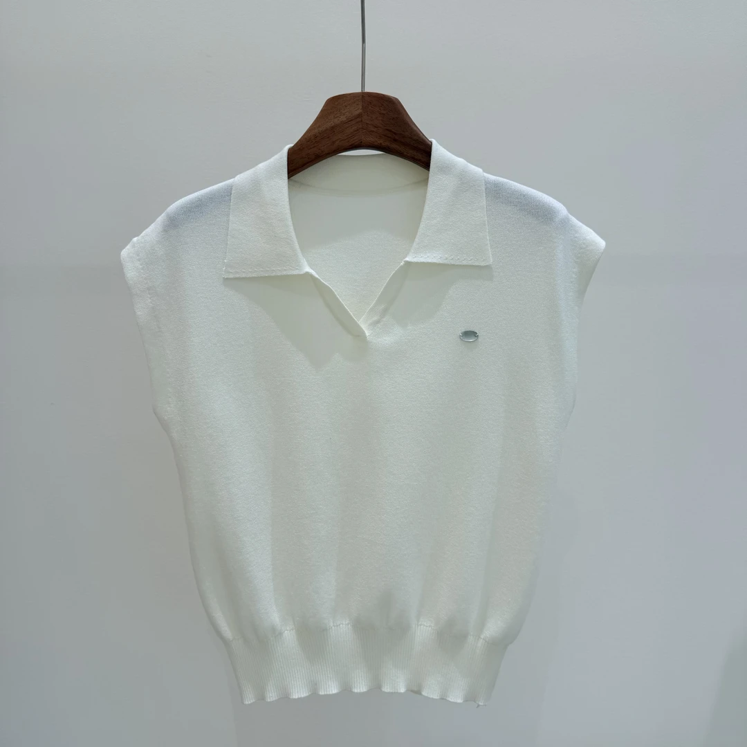 无袖POLO领毛时尚设计师女纯色飞飞袖针织衫b091