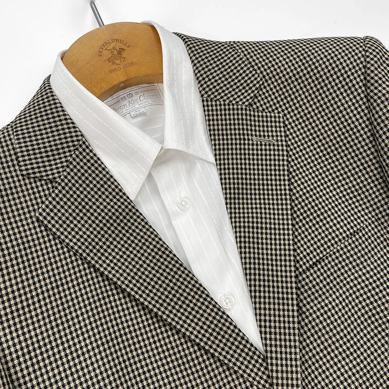 W1292B羊毛+亚麻 观家洋服撤柜男士高档千鸟格休闲奢华西服单西装