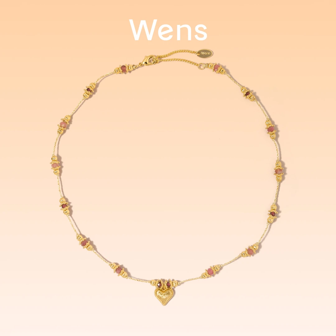 Wens/吻斯 铜合金项链 「我的心」洒金编织绳彩石项链时尚百搭设计
