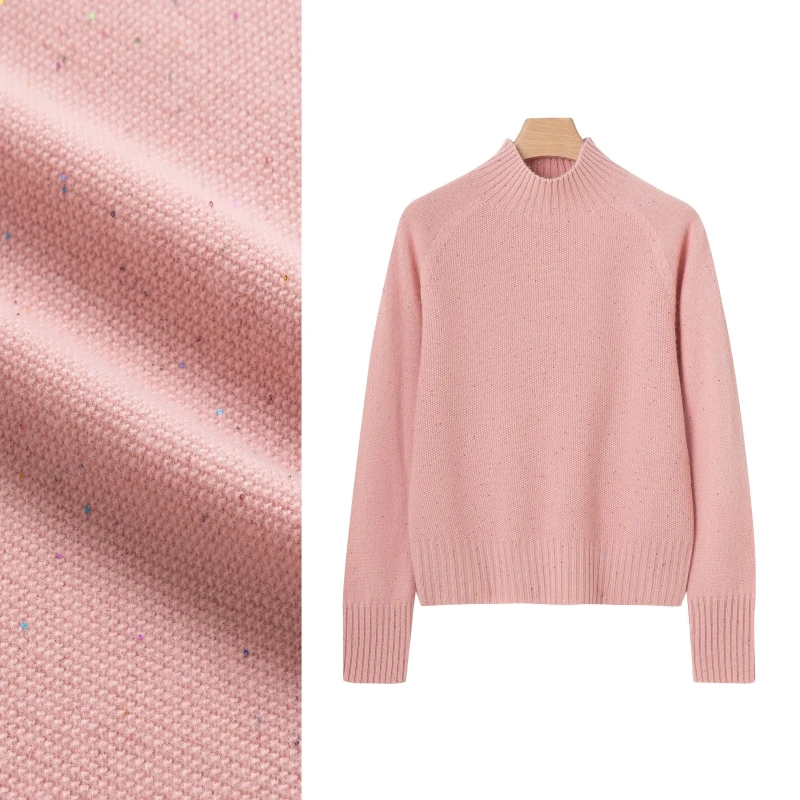 2025新款秋冬时尚加厚无缝一体打底针织衫半高领满天星上衣F8-18