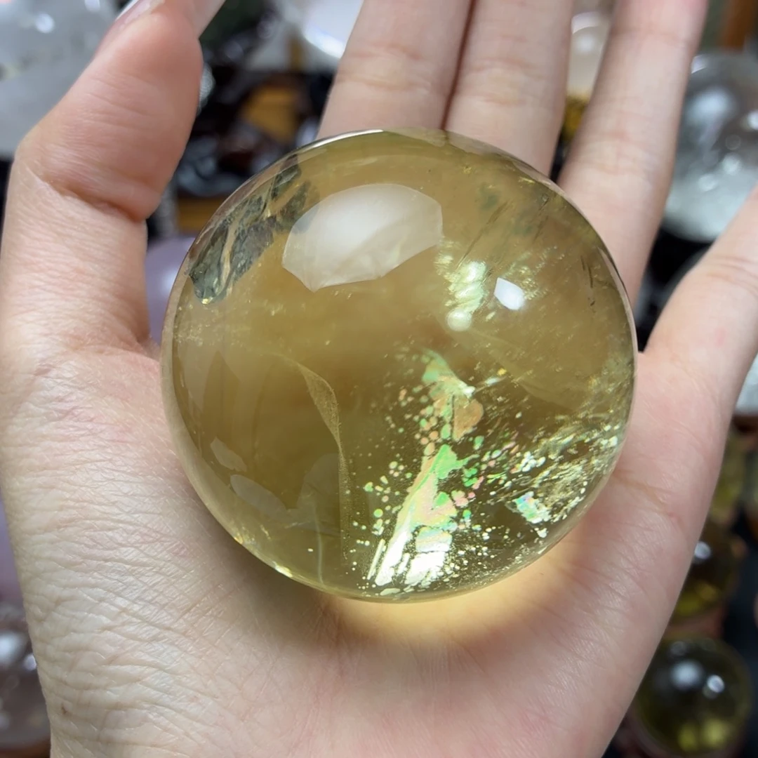 珠宝半成品未镶嵌黄晶彩虹水胆蓝针54.4mm