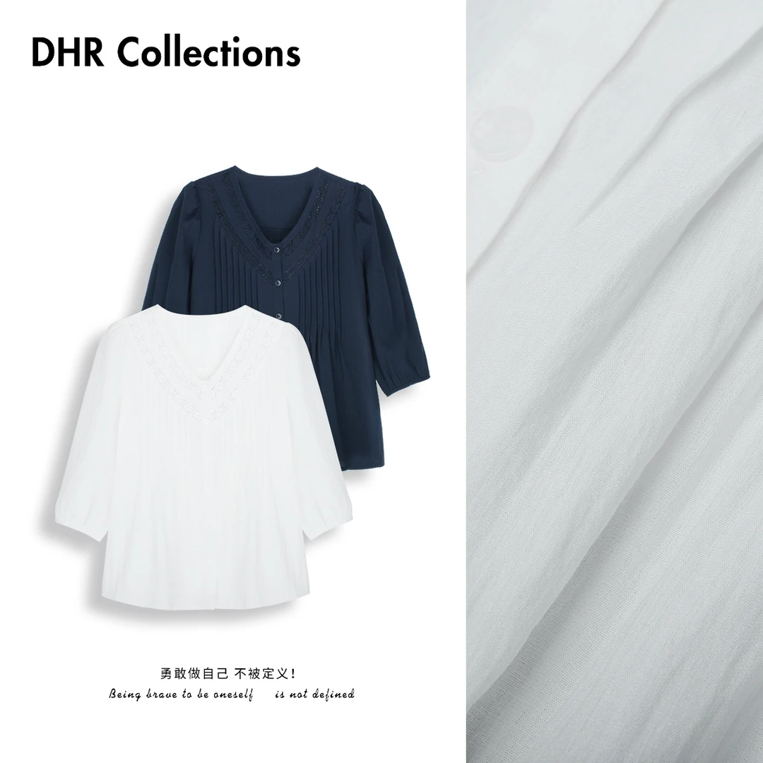 豆豆6【香影】法式V领镂空小衫2025新款衬衫女夏-DXL26L26QS361