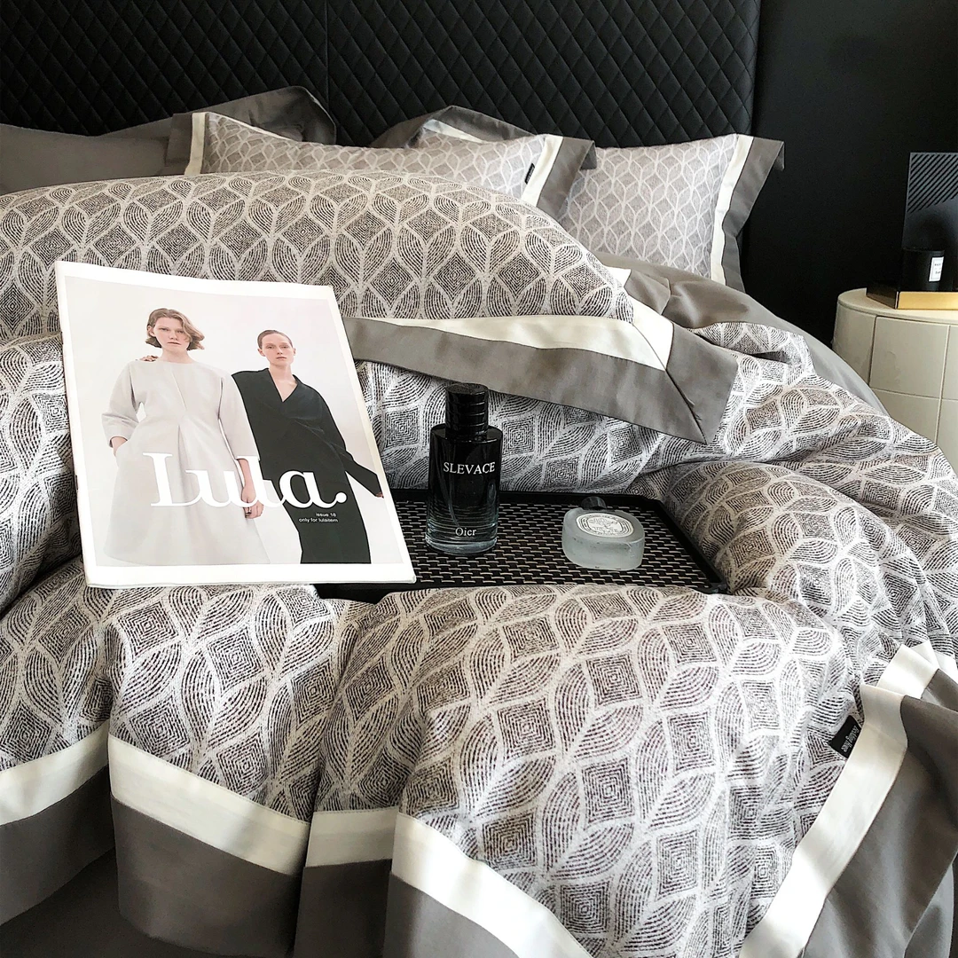 长绒棉全棉陶瓷磨毛四件套双拼角工艺高端轻奢高级感床品简约