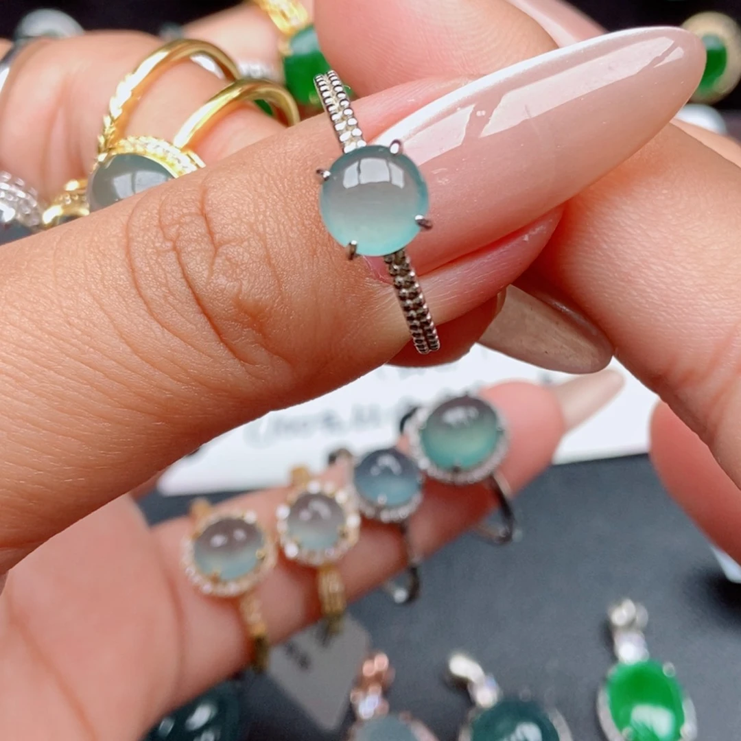 翡翠戒指银S925镶嵌22452