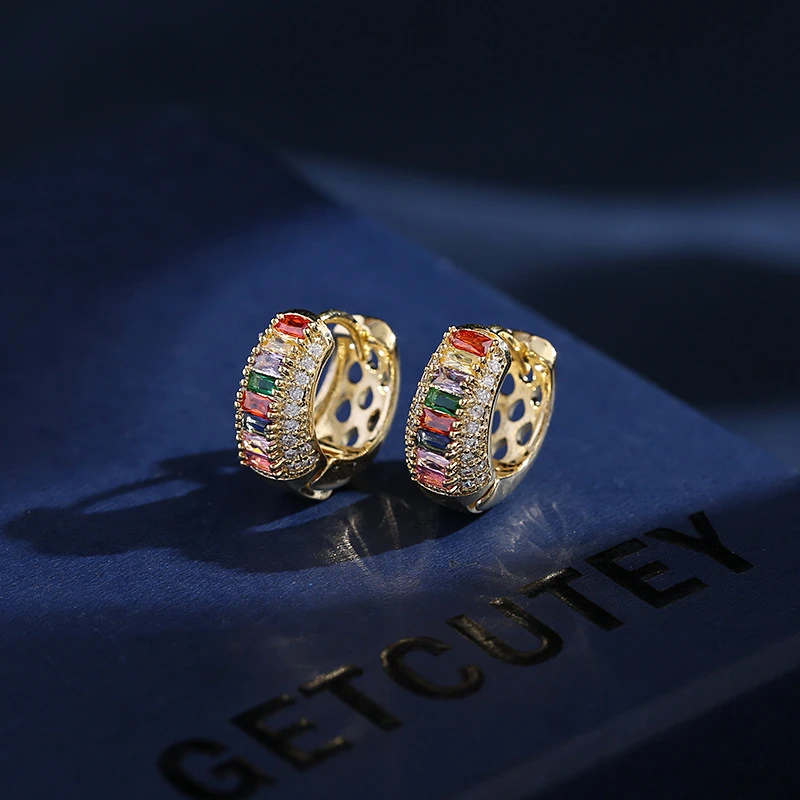 铜合金锆石耳饰 爱德华复古轻奢耳钉气质时尚百搭小众简约彩色