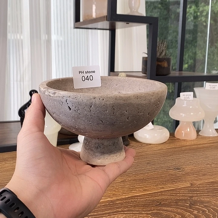 石材040银灰洞洞石果盘