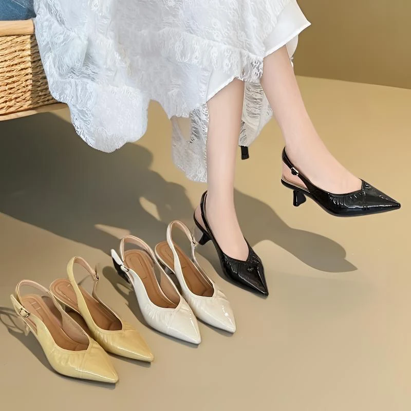 【ZT】头层牛漆皮少女风低跟软底法式中跟百搭浅口包头凉鞋女188381