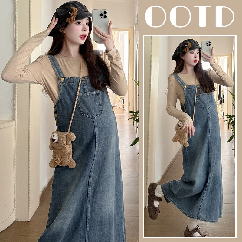 孕妇套装外穿牛仔背带裙时尚洋气韩版春季新款网红爆款春秋款宽松
