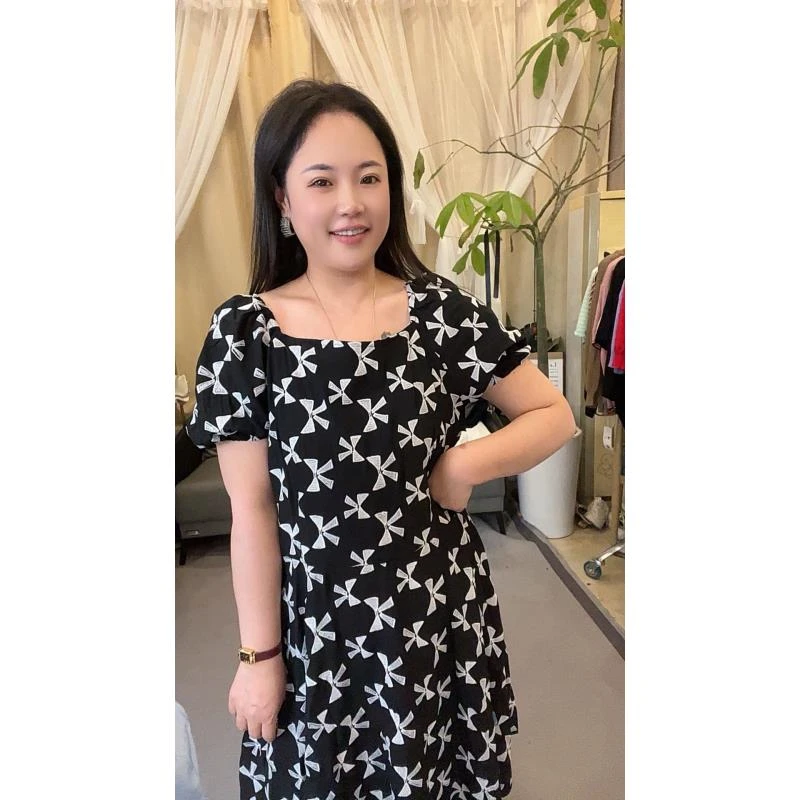 2282蝴蝶结方领连衣裙