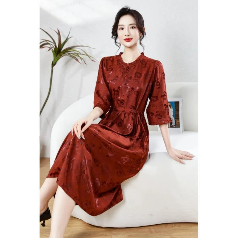 104女装连衣裙蕾丝显瘦时尚女士春夏复古提花