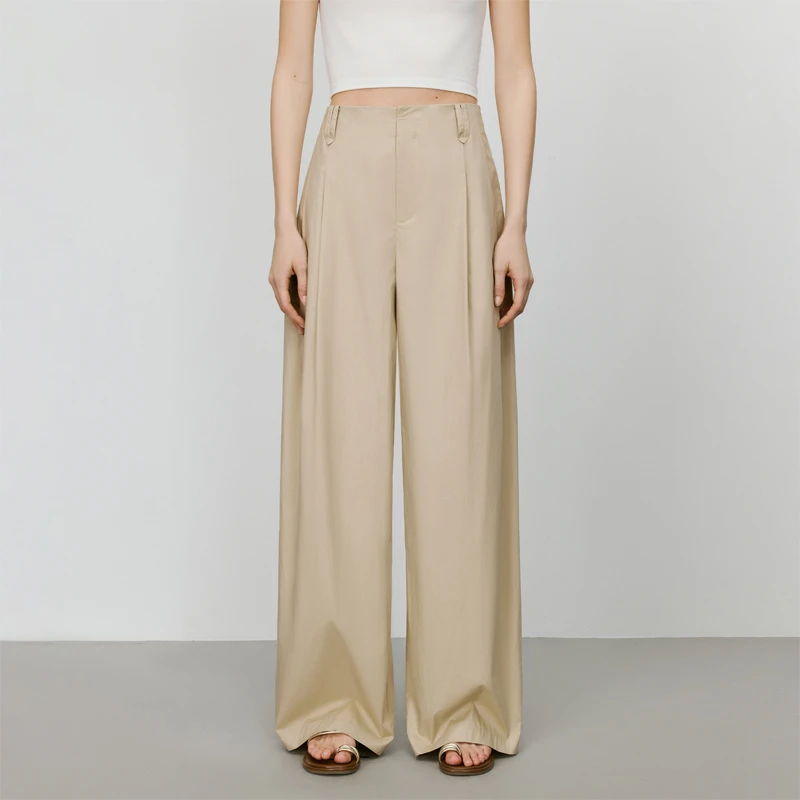 范思蓝恩ECHO轻奢系列卡其色宽松休闲阔腿裤夏2025新款25FE12027