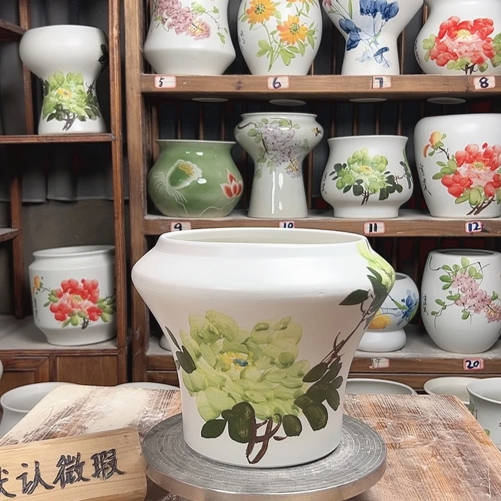 摆件高20口18.5绿绿牡丹新款陶瓷