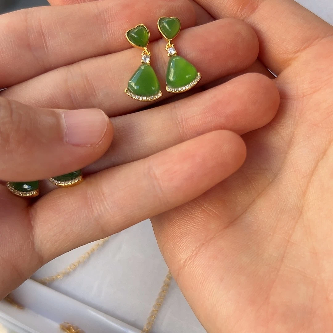 和田玉银S925镶嵌耳饰沉***1