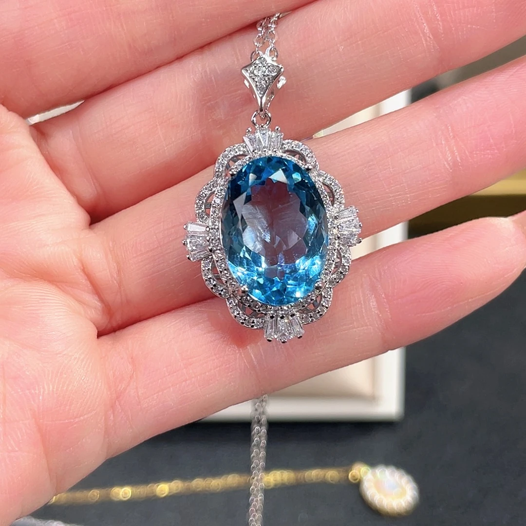 托帕石银S925镶嵌颈饰