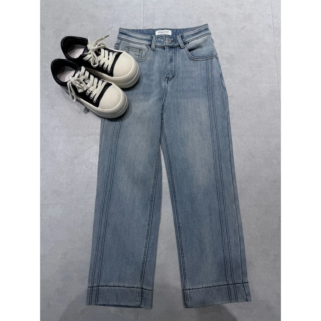 W5876王仙女 「加绒加厚侧面骨线设计显瘦牛仔裤」冬款韩高腰九分裤