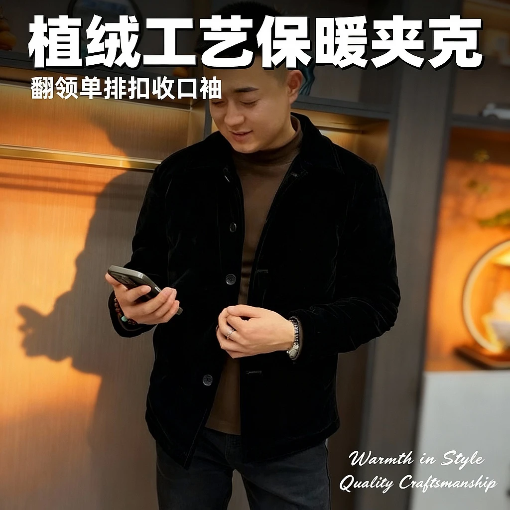 2024秋季新版时尚男士金丝绒翻领百搭潮流男装网红款男装痞帅男装