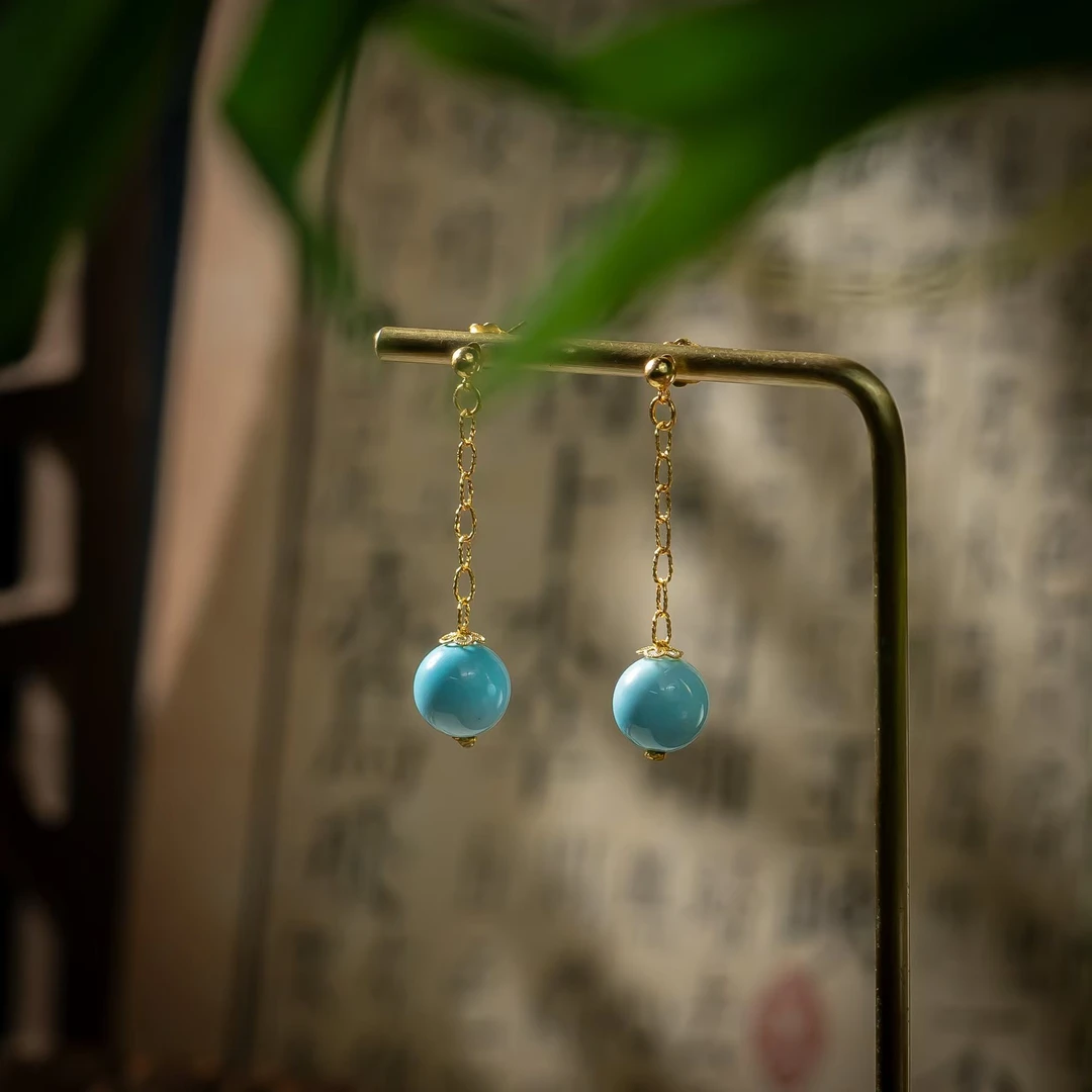 【世间臻宝】18K绿松圆珠DIY耳钉/Q1443/多样性发一件/10