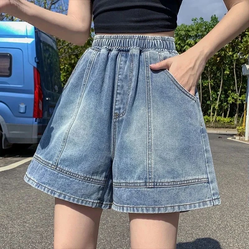 （冲量）大码韩版女装夏天牛仔三分短裤短裙裤裙中裤七分裤阔腿