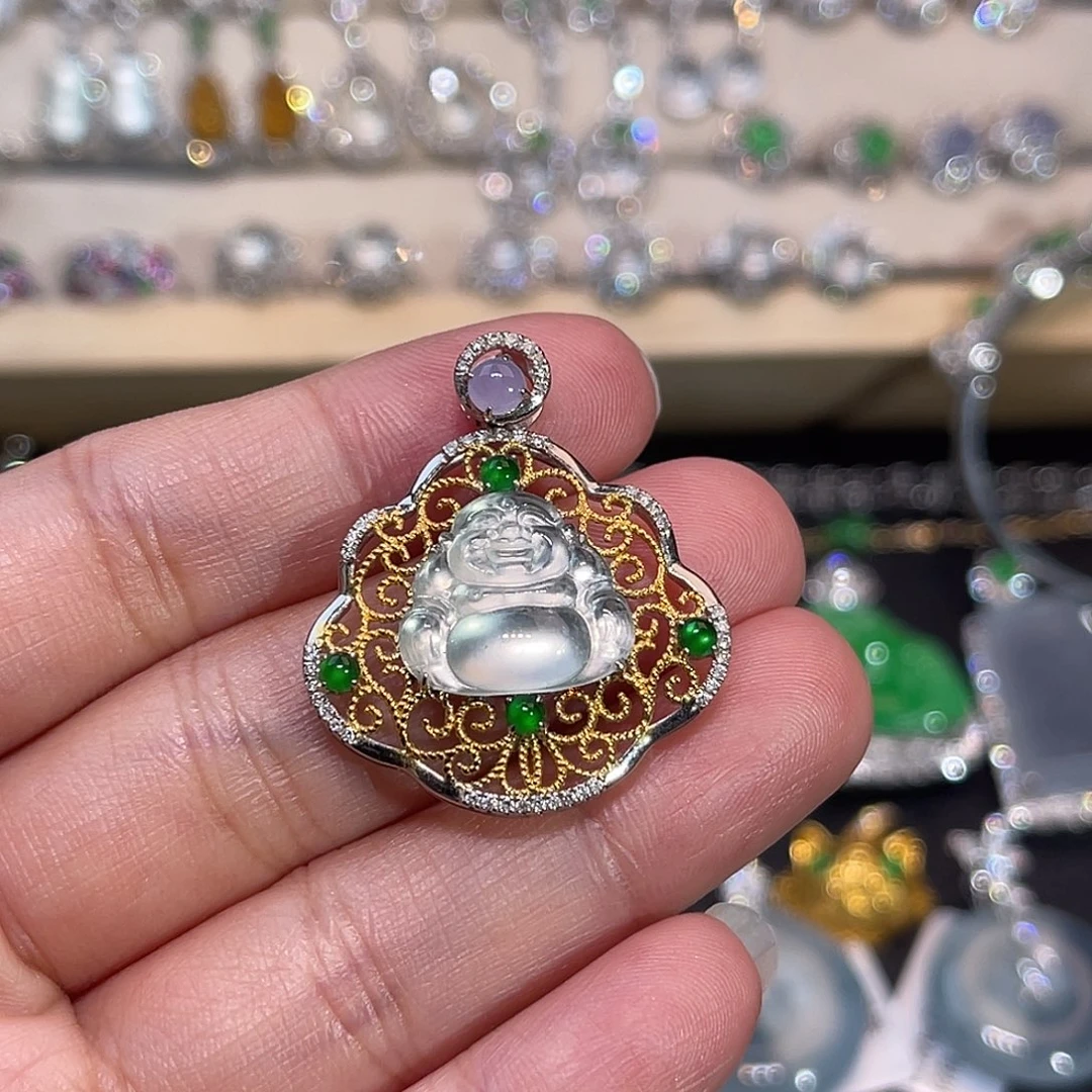翡翠18K金镶嵌吊坠(不含链)佛公