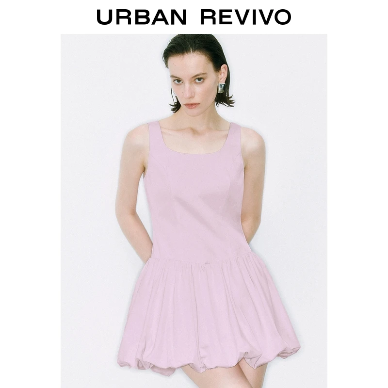 UR2025夏季新款女休闲少女感浅粉色无袖花苞连衣裙UWG750124
