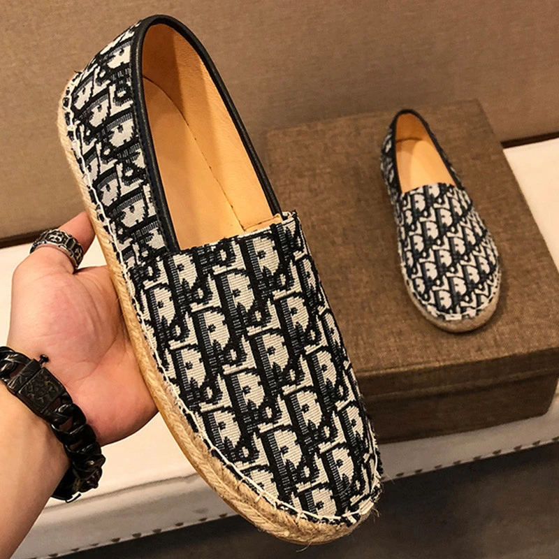 AMI DRAJK家印花真皮渔夫鞋男士春夏透气休闲亚麻一脚蹬开车懒人