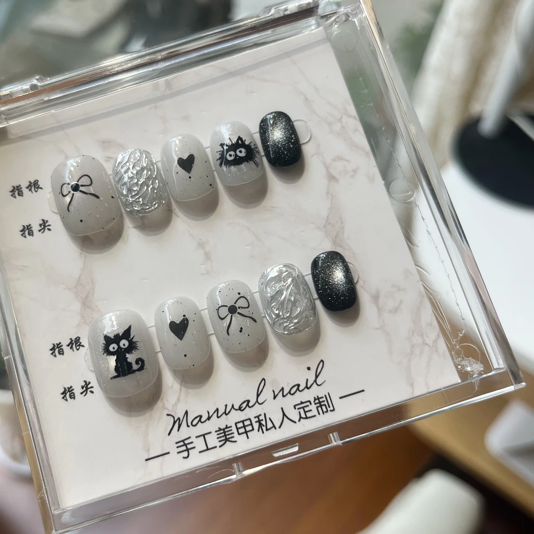 炸毛猫咪猫眼款 纯手工穿戴甲定制穿戴式学生简约新款高级气质