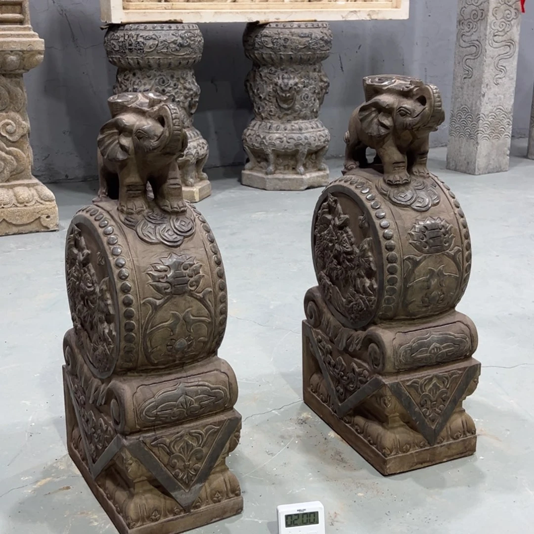 抱鼓石一对黑青石