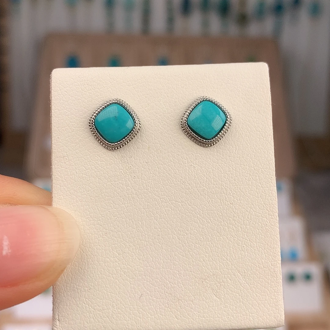 绿松石银S925镶嵌耳饰