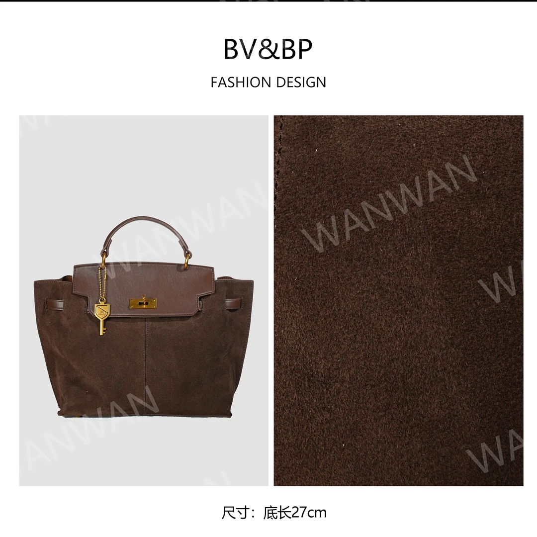 BV&BP轻奢时尚简约百搭女士磨砂手提金扣女包BV3822-咖色