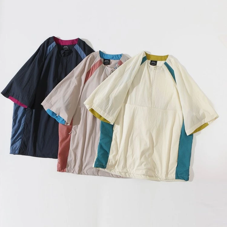 MIN SAN JIN新户外速干半开领高街宽松拼色插肩短袖CSSJ-2522CS