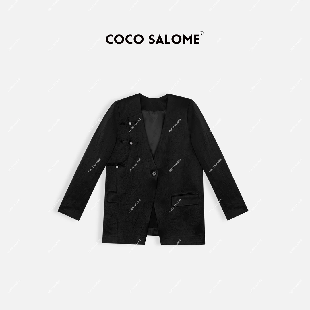 COCO SALOME⑥【古典美】100%进口醋酸早春气质无领黑色西装西服061