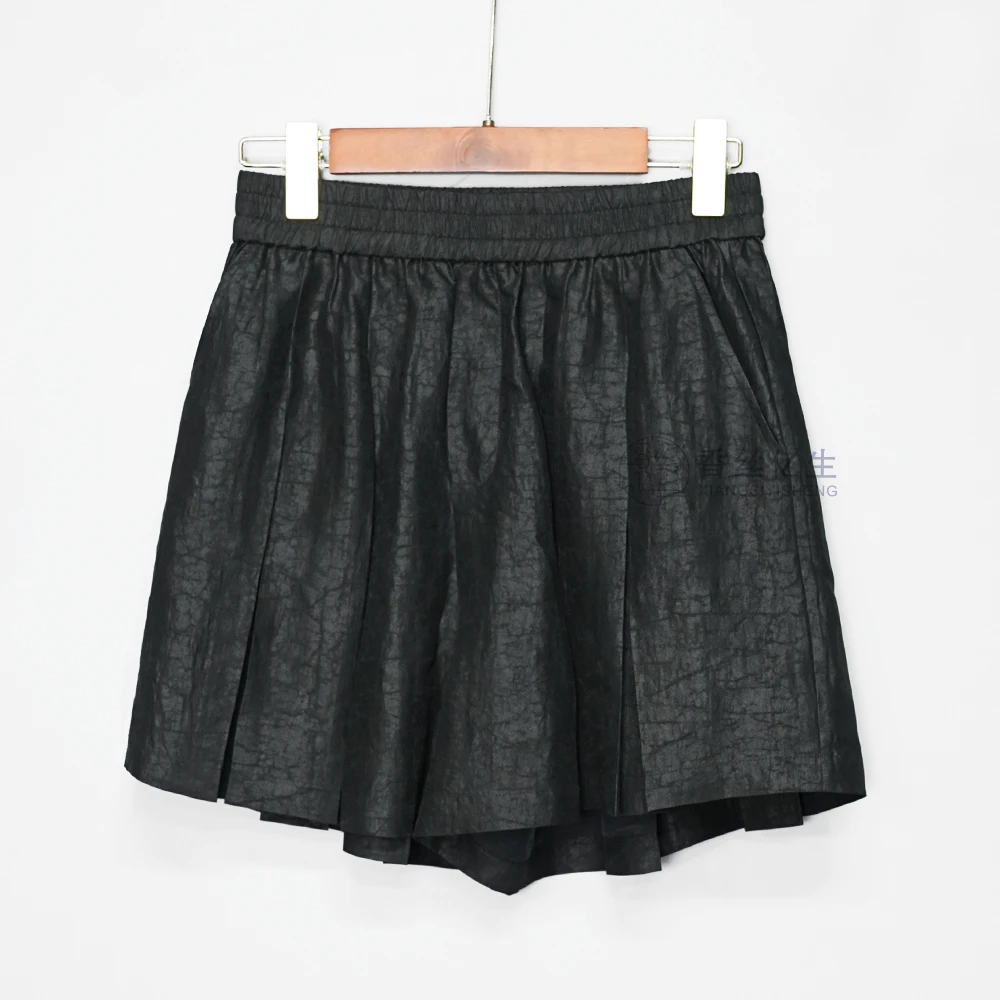 龟裂纹夏季单层百搭时尚松紧腰休闲A字版百褶时尚短裤女X2667