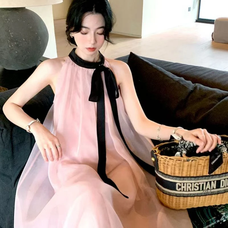 气质温柔风系带连衣裙衣服无袖洋气生日海边度假2025出行裙子女款