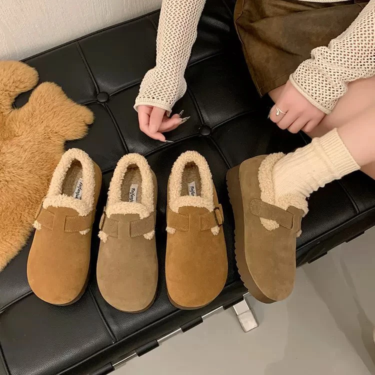 研一家D67-3加加绒厚底博肯女鞋