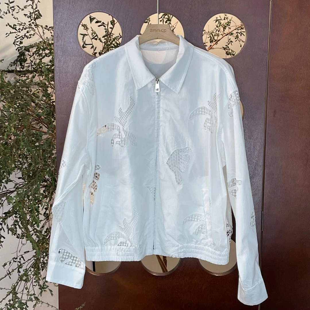 LNHJ【花春】时尚设计感镂空刺绣拉链夹克款外套