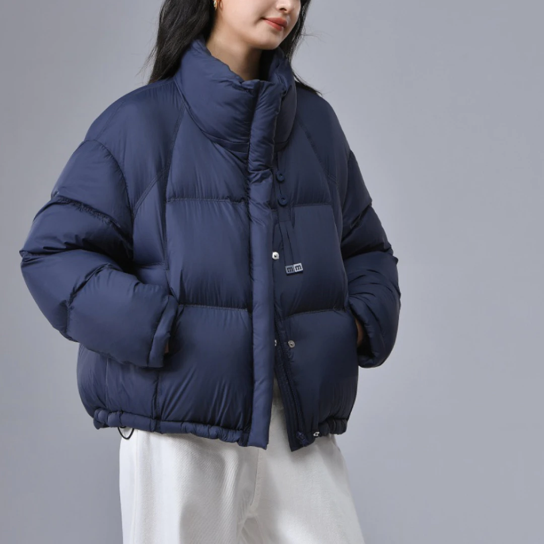 17726立领泡芙90白鸭绒羽绒服女冬简约加厚保暖短款小个子面包服