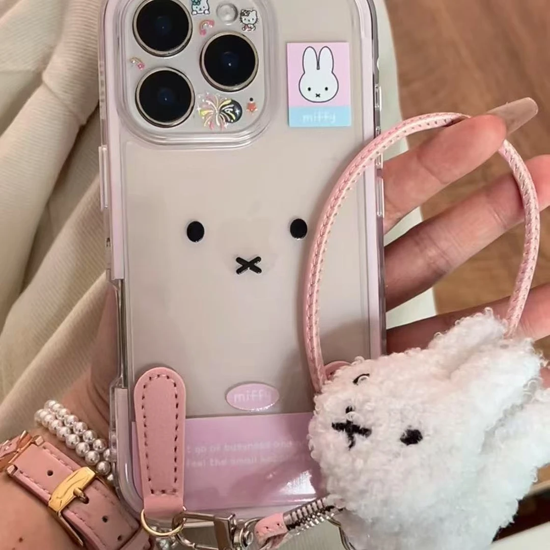 ins风可爱米菲兔挂绳适用苹果17Promax新款16手机壳15卡通14软胶