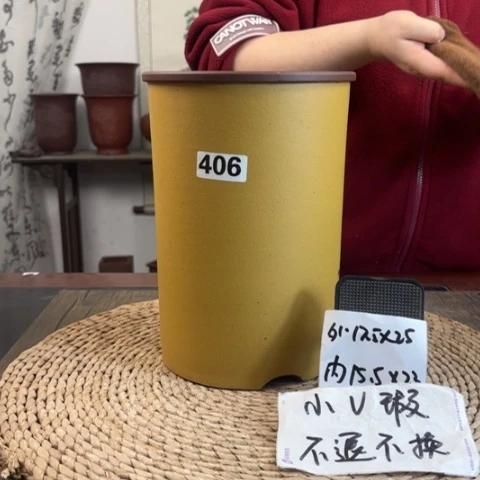 紫砂花盆微瑕黄段圆桶406