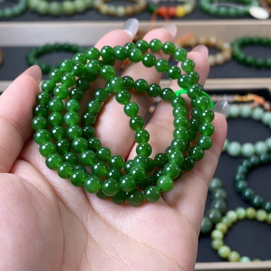 手链未镶嵌和田玉（碧玉）108 辣阳绿 俄