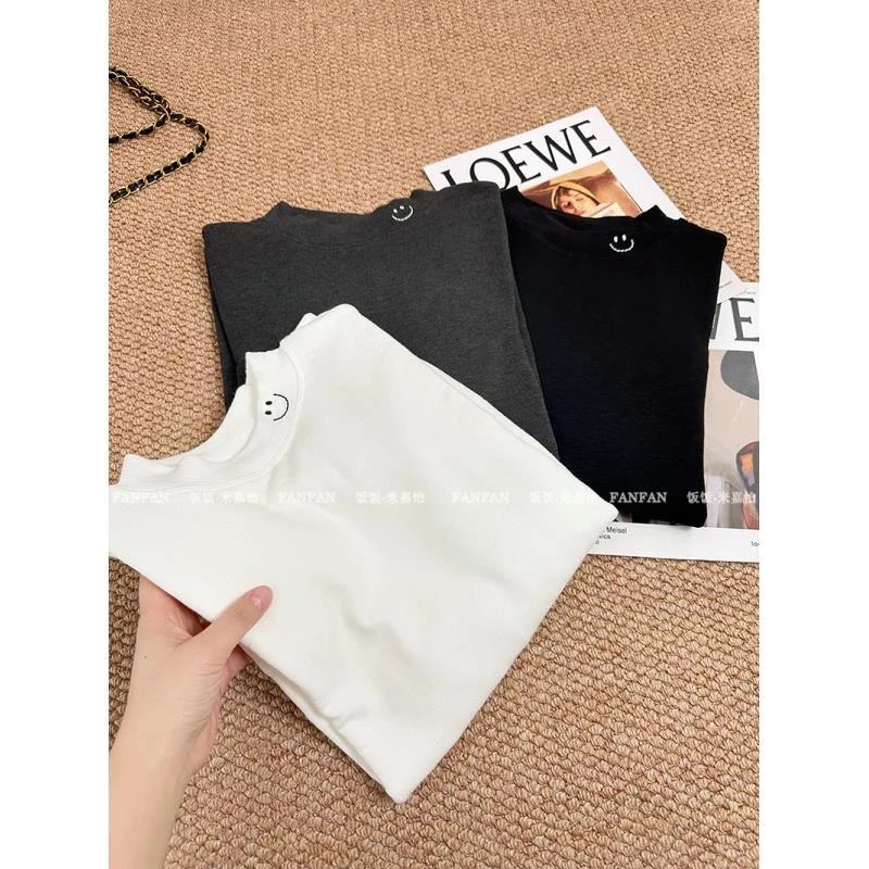 【寸领笑脸打底】加厚！百搭软糯秋冬内搭纯色百搭打底衫女