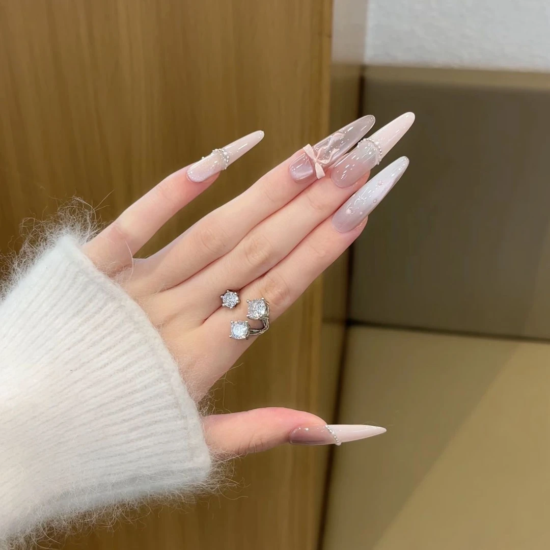 【巴洛克】蝴蝶芭蕾纯手工光疗穿戴甲春季新款高品质轻奢高级美甲