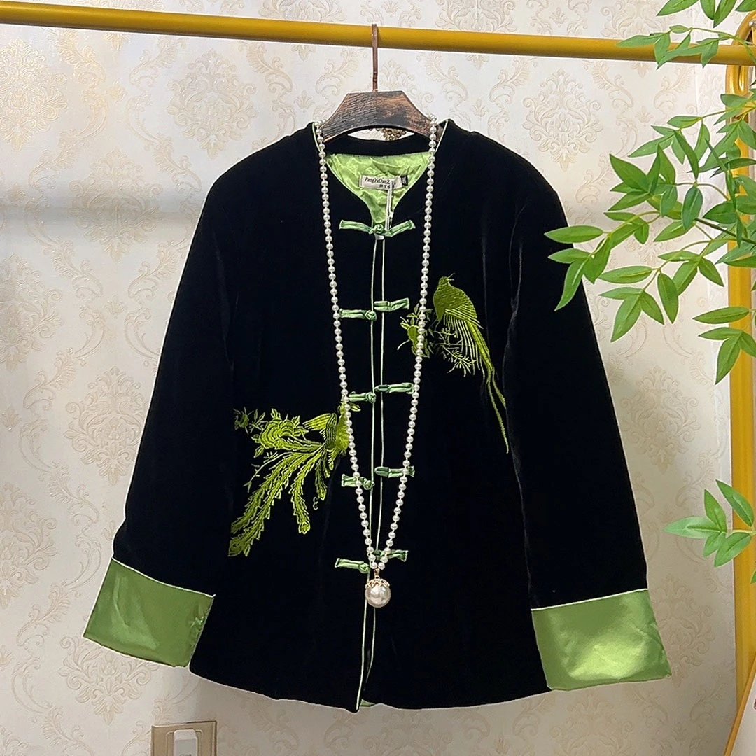 大聪（加棉）新中式刺绣棉服大码国风冬季加厚外套200斤棉袄6705