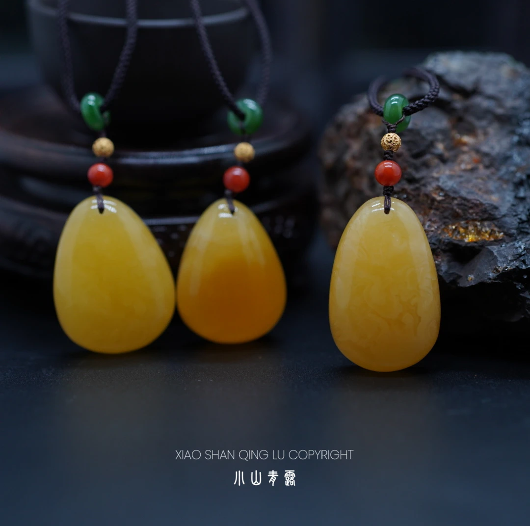 【FG1123】蜜蜡水滴毛衣链18K金镶嵌 长65cm可调节-多样性发其一