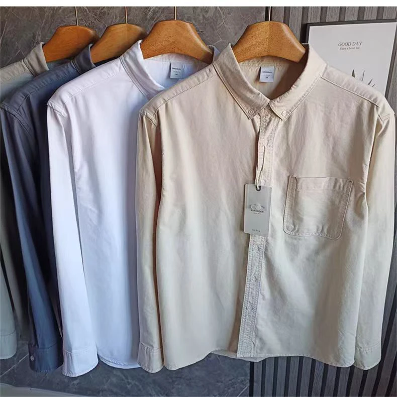 美式retroshirt男春秋新款白衬衫高级感百搭休闲宽松舒适纯棉衬衣