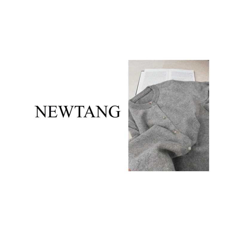 【彩钻扣】008高端软糯毛衣长袖针织开衫圆领 灰色