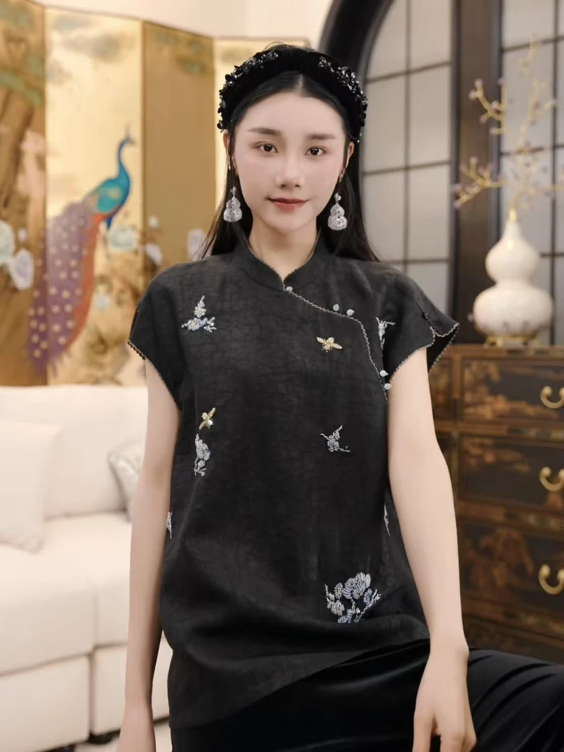 Betty Bairn【闲潭梦花 · 香云纱】老龟桑蚕丝立领马甲25B-BW9018