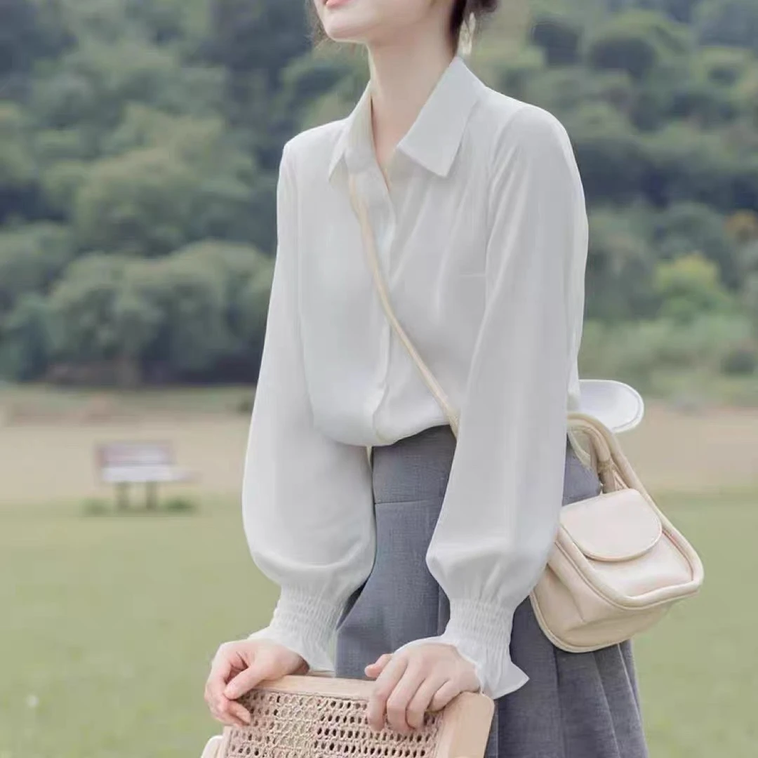 韩系小清新长袖衬衫女2025春秋新款甜美上衣学院风内搭时尚衬衣潮